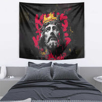 Jesus Graffiti Design Tapestry Crowned Portrait and Urban Street Art Style in Red Yellow Black Theme - Wonder Print Shop