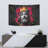 Jesus Graffiti Design Tapestry Crowned Portrait and Urban Street Art Style in Red Yellow Black Theme - Wonder Print Shop