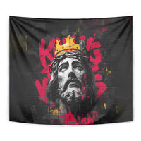 Jesus Graffiti Design Tapestry Crowned Portrait and Urban Street Art Style in Red Yellow Black Theme - Wonder Print Shop