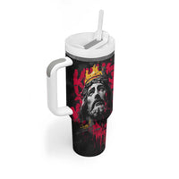 Jesus Graffiti Design Tumbler With Handle Crowned Portrait and Urban Street Art Style in Red Yellow Black Theme - Wonder Print Shop
