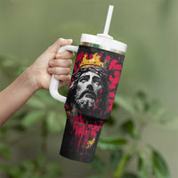 Jesus Graffiti Design Tumbler With Handle Crowned Portrait and Urban Street Art Style in Red Yellow Black Theme - Wonder Print Shop