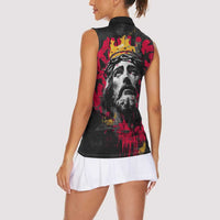Jesus Graffiti Design Women Sleeveless Polo Shirt Crowned Portrait and Urban Street Art Style in Red Yellow Black Theme - Wonder Print Shop