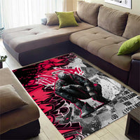Hip Hop Graffiti Design Area Rug Sitting Hooded Figure and Red Black Street Art Elements - Wonder Print Shop