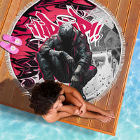 Hip Hop Graffiti Design Beach Blanket Sitting Hooded Figure and Red Black Street Art Elements - Wonder Print Shop