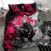 Hip Hop Graffiti Design Bedding Set Sitting Hooded Figure and Red Black Street Art Elements - Wonder Print Shop