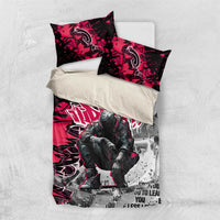 Hip Hop Graffiti Design Bedding Set Sitting Hooded Figure and Red Black Street Art Elements - Wonder Print Shop