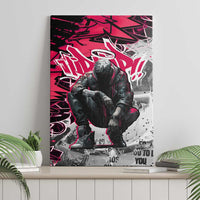 Hip Hop Graffiti Design Canvas Wall Art Sitting Hooded Figure and Red Black Street Art Elements - Wonder Print Shop