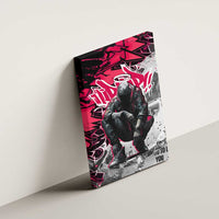 Hip Hop Graffiti Design Canvas Wall Art Sitting Hooded Figure and Red Black Street Art Elements - Wonder Print Shop