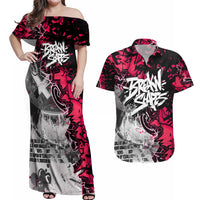 Hip Hop Graffiti Design Couples Matching Off Shoulder Maxi Dress and Hawaiian Shirt Sitting Hooded Figure and Red Black Street Art Elements - Wonder Print Shop