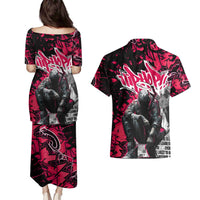 Hip Hop Graffiti Design Couples Matching Puletasi and Hawaiian Shirt Sitting Hooded Figure and Red Black Street Art Elements - Wonder Print Shop