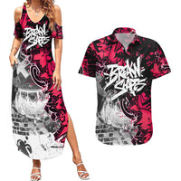 Hip Hop Graffiti Design Couples Matching Summer Maxi Dress and Hawaiian Shirt Sitting Hooded Figure and Red Black Street Art Elements - Wonder Print Shop