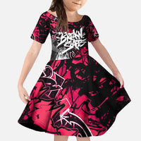 Hip Hop Graffiti Design Family Matching Long Sleeve Bodycon Dress and Hawaiian Shirt Sitting Hooded Figure and Red Black Street Art Elements - Wonder Print Shop