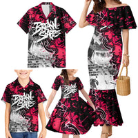 Hip Hop Graffiti Design Family Matching Mermaid Dress and Hawaiian Shirt Sitting Hooded Figure and Red Black Street Art Elements - Wonder Print Shop