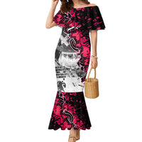 Hip Hop Graffiti Design Family Matching Mermaid Dress and Hawaiian Shirt Sitting Hooded Figure and Red Black Street Art Elements - Wonder Print Shop