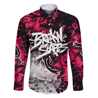 Hip Hop Graffiti Design Family Matching Off The Shoulder Long Sleeve Dress and Hawaiian Shirt Sitting Hooded Figure and Red Black Street Art Elements - Wonder Print Shop