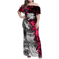 Hip Hop Graffiti Design Family Matching Off Shoulder Maxi Dress and Hawaiian Shirt Sitting Hooded Figure and Red Black Street Art Elements - Wonder Print Shop