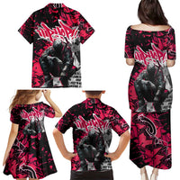 Hip Hop Graffiti Design Family Matching Puletasi and Hawaiian Shirt Sitting Hooded Figure and Red Black Street Art Elements - Wonder Print Shop