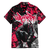 Hip Hop Graffiti Design Family Matching Short Sleeve Bodycon Dress and Hawaiian Shirt Sitting Hooded Figure and Red Black Street Art Elements - Wonder Print Shop
