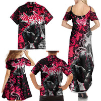 Hip Hop Graffiti Design Family Matching Summer Maxi Dress and Hawaiian Shirt Sitting Hooded Figure and Red Black Street Art Elements - Wonder Print Shop