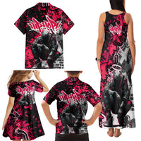 Hip Hop Graffiti Design Family Matching Tank Maxi Dress and Hawaiian Shirt Sitting Hooded Figure and Red Black Street Art Elements - Wonder Print Shop
