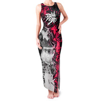 Hip Hop Graffiti Design Family Matching Tank Maxi Dress and Hawaiian Shirt Sitting Hooded Figure and Red Black Street Art Elements - Wonder Print Shop