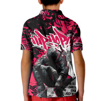 Hip Hop Graffiti Design Kid Polo Shirt Sitting Hooded Figure and Red Black Street Art Elements - Wonder Print Shop