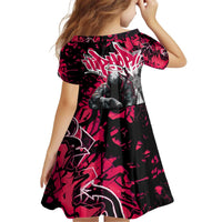 Hip Hop Graffiti Design Kid Short Sleeve Dress Sitting Hooded Figure and Red Black Street Art Elements - Wonder Print Shop