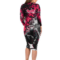 Hip Hop Graffiti Design Long Sleeve Bodycon Dress Sitting Hooded Figure and Red Black Street Art Elements - Wonder Print Shop