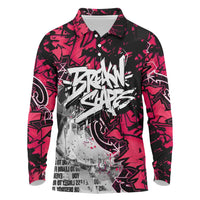 Hip Hop Graffiti Design Long Sleeve Polo Shirt Sitting Hooded Figure and Red Black Street Art Elements - Wonder Print Shop