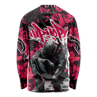 Hip Hop Graffiti Design Long Sleeve Shirt Sitting Hooded Figure and Red Black Street Art Elements - Wonder Print Shop