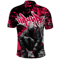 Hip Hop Graffiti Design Polo Shirt Sitting Hooded Figure and Red Black Street Art Elements - Wonder Print Shop