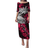 Hip Hop Graffiti Design Puletasi Sitting Hooded Figure and Red Black Street Art Elements - Wonder Print Shop