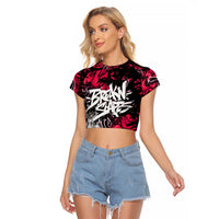 Hip Hop Graffiti Design Raglan Cropped T Shirt Sitting Hooded Figure and Red Black Street Art Elements - Wonder Print Shop