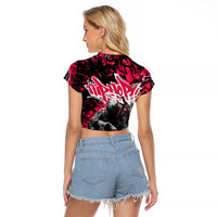 Hip Hop Graffiti Design Raglan Cropped T Shirt Sitting Hooded Figure and Red Black Street Art Elements - Wonder Print Shop