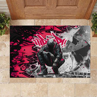 Hip Hop Graffiti Design Rubber Doormat Sitting Hooded Figure and Red Black Street Art Elements - Wonder Print Shop