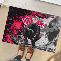 Hip Hop Graffiti Design Rubber Doormat Sitting Hooded Figure and Red Black Street Art Elements - Wonder Print Shop