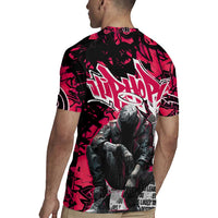 Hip Hop Graffiti Design Rugby Jersey Sitting Hooded Figure and Red Black Street Art Elements - Wonder Print Shop