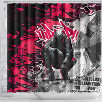 Hip Hop Graffiti Design Shower Curtain Sitting Hooded Figure and Red Black Street Art Elements - Wonder Print Shop