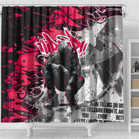 Hip Hop Graffiti Design Shower Curtain Sitting Hooded Figure and Red Black Street Art Elements - Wonder Print Shop