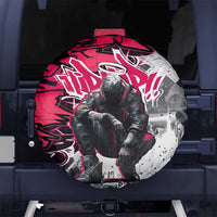 Hip Hop Graffiti Design Spare Tire Cover Sitting Hooded Figure and Red Black Street Art Elements - Wonder Print Shop