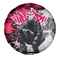 Hip Hop Graffiti Design Spare Tire Cover Sitting Hooded Figure and Red Black Street Art Elements - Wonder Print Shop