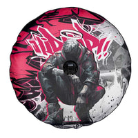 Hip Hop Graffiti Design Spare Tire Cover Sitting Hooded Figure and Red Black Street Art Elements - Wonder Print Shop