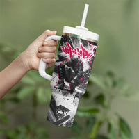 Hip Hop Graffiti Design Tumbler With Handle Sitting Hooded Figure and Red Black Street Art Elements - Wonder Print Shop
