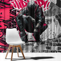 Hip Hop Graffiti Design Window Curtain Sitting Hooded Figure and Red Black Street Art Elements - Wonder Print Shop