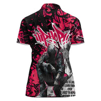 Hip Hop Graffiti Design Women Polo Shirt Sitting Hooded Figure and Red Black Street Art Elements - Wonder Print Shop
