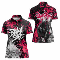 Hip Hop Graffiti Design Women Polo Shirt Sitting Hooded Figure and Red Black Street Art Elements - Wonder Print Shop