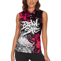 Hip Hop Graffiti Design Women Sleeveless Polo Shirt Sitting Hooded Figure and Red Black Street Art Elements - Wonder Print Shop