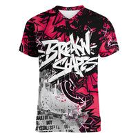 Hip Hop Graffiti Design Women V-Neck T-Shirt Sitting Hooded Figure and Red Black Street Art Elements - Wonder Print Shop