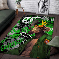 Graffiti Street Art Area Rug Smoking Ape Character and Neon Crown Symbols in Green and Yellow Graphic Design - Wonder Print Shop