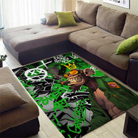 Graffiti Street Art Area Rug Smoking Ape Character and Neon Crown Symbols in Green and Yellow Graphic Design - Wonder Print Shop